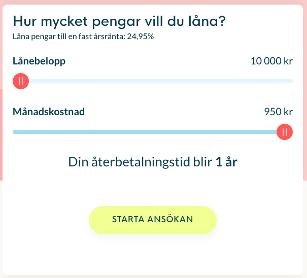 Ansökningsformulär hos Extralånet