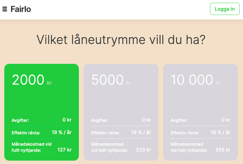 Skärmdump från Fairlo